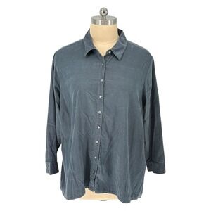 J. Jill Button Down Shirt Blue Gray 100% Cotton Fine Wale Corduroy 4X